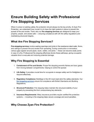 Ensure Building Safety with Professional Fire Stopping Services