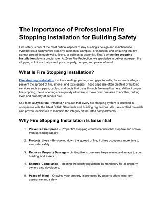 The Importance of Professional Fire Stopping Installation for Building Safety