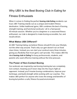 Why UBX Is the Best Boxing Club in Ealing for Fitness Enthusiasts