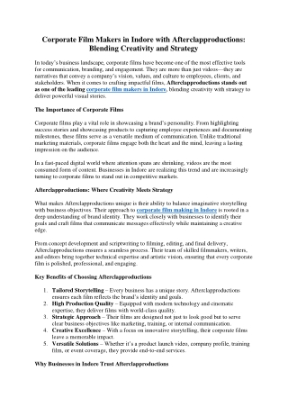 Corporate Film Makers in Indore with Afterclapproductions Blending Creativity and Strategy