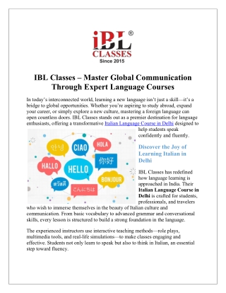 Italian Language Course in Delhi for All Levels