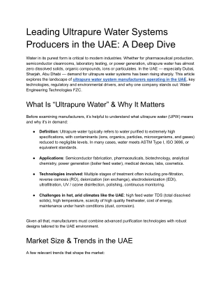 Leading Ultrapure Water Systems Producers in the UAE_ A Deep Dive