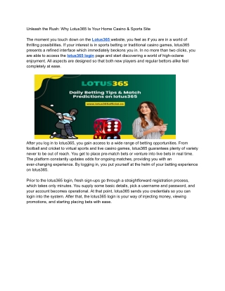Unleash the Rush: Why Lotus365 Is Your Home Casino & Sports Site
