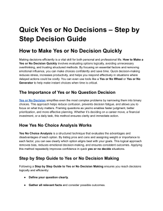 Quick Yes or No Decisions – Step by Step Decision Guide