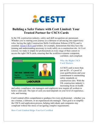 Green CSCS Card for Labourers – Application & Test | Cestt Limited