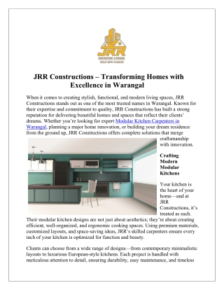 Best Modular Kitchen Carpenters in Warangal for Modern Interiors