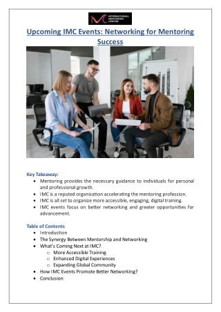 Upcoming IMC Events: Networking for Mentoring Success