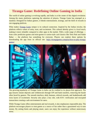 Tiranga Game: Redefining Online Gaming in India