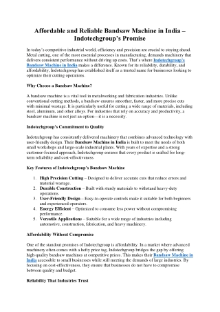 Affordable and Reliable Bandsaw Machine in India – Indotechgroup’s Promise