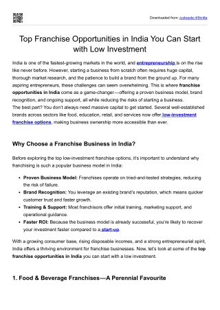 Top Franchise Opportunities in India You Can Start with Low Investment