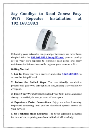 192.168.188.1 WiFi Repeater Setup Guide PDF