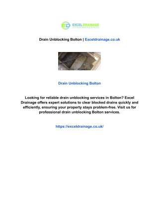 Drain Unblocking Bolton | Exceldrainage.co.uk