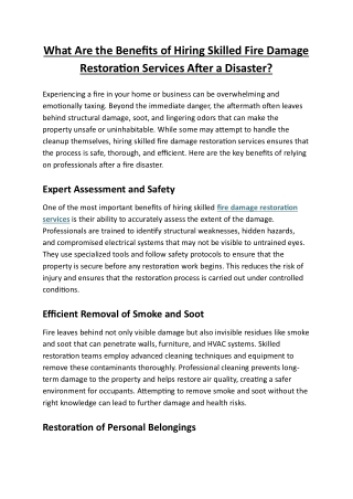 What Are the Benefits of Hiring Skilled Fire Damage Restoration Services After a Disaster