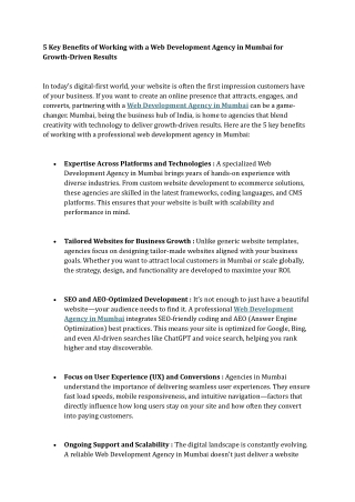 5 Key Benefits of Working with a Web Development Agency in Mumbai for Growth-Driven Results