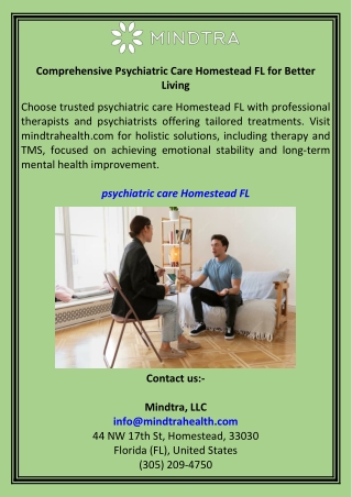 Comprehensive Psychiatric Care Homestead FL for Better Living