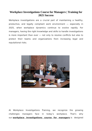 Workplace Investigations Course for Managers | Training for 2025 Success