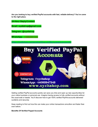 Buy Verified Paypal Accounts - 100% Sudden, Quick Delivery