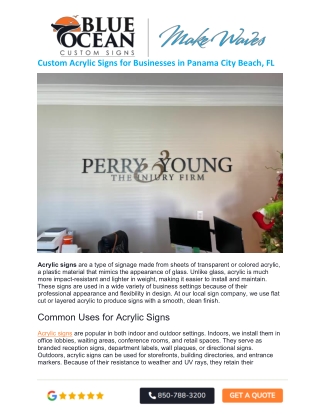 Custom Acrylic Signs for Businesses in Panama City Beach Florida