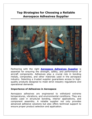 Top Strategies for Choosing a Reliable Aerospace Adhesives Supplier