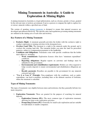 Mining Tenements in Australia A Guide to Exploration & Mining Rights