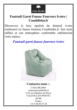 Fauteuil Garni Fausse Fourrure Ivoire | Casabiloba.fr