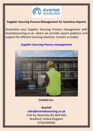 Supplier Sourcing Process Management for Seamless Imports