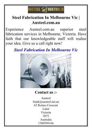 Steel Fabrication In Melbourne Vic | Austeel.com.au