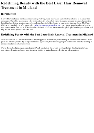 Redefining Beauty with the Best Laser Hair Removal Treatment in Midland