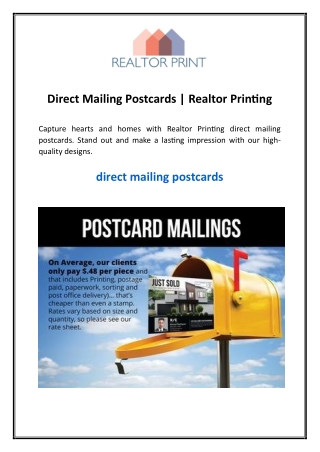 Direct Mailing Postcards Realtor Printing