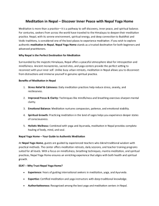 Meditation in Nepal – Discover Inner Peace with Nepal Yoga Home