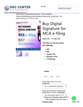 Buy Digital Signature for MCA e-filing