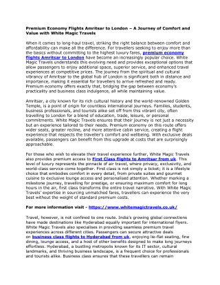 Premium Economy Flights Amritsar to London – A Journey of Comfort and Value with White Magic Travels