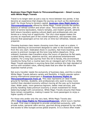 Business Class Flight Deals to Thiruvananthapuram – Smart Luxury with White Magic Travels