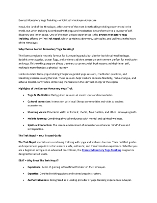 Everest Monastery Yoga Trekking – A Spiritual Himalayan Adventure