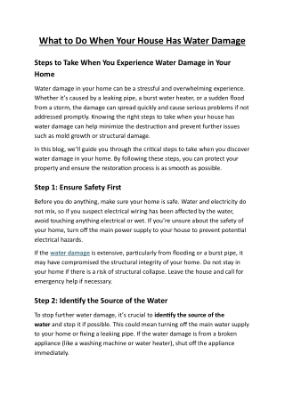 What to Do When Your House Has Water Damage