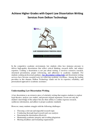 Professional Law Dissertation Writing Help by Delkon Technology