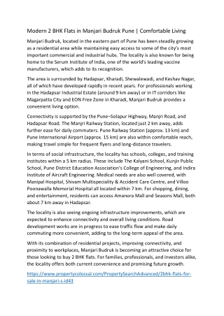 2 BHK Flats in Manjari Budruk Pune | Spacious Homes & Connectivity