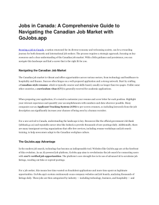 Jobs in Canada A Comprehensive Guide to Navigating the Canadian Job Market with GoJobs.app