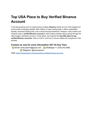 Top USA Place to Buy Verified Binance Account