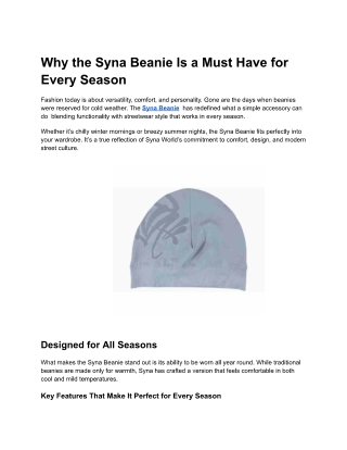 Why the Syna Beanie Is a Must Have for Every Season
