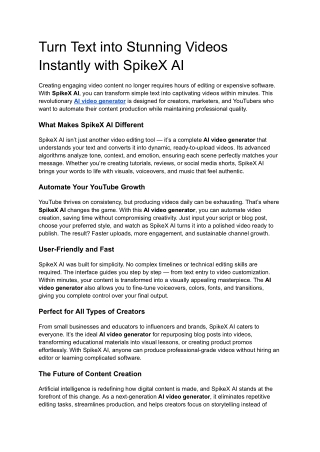 Turn Text into Stunning Videos Instantly with SpikeX AI