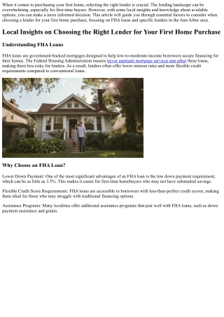 Local Insights on Choosing the Right Lender for Your First Home Purchase