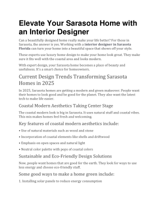 Elevate Your Sarasota Home with an Interior Designer