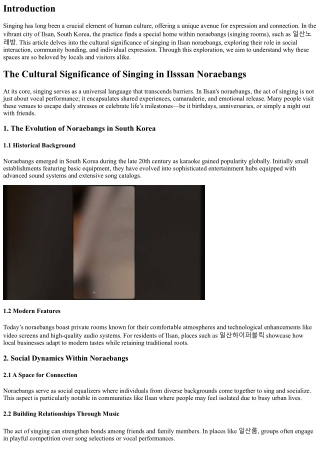 The Cultural Significance of Singing in Ilsssan Noraebangs