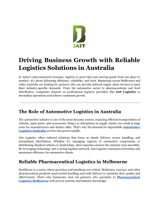Driving Business Growth with Reliable Logistics Solutions in Australia
