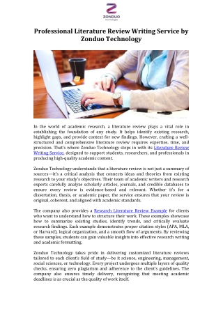 Professional Literature Review Writing Service by Zonduo Technology