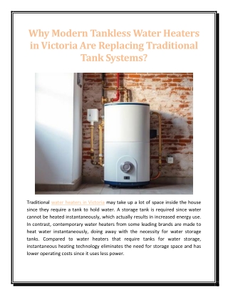Why Modern Tankless Water Heaters in Victoria Are Replacing Traditional Tank Systems
