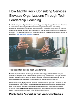 How Mighty Rock Consulting Services Elevates Organizations Through Tech Leadership Coaching