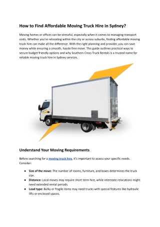 How to Find Affordable Moving Truck Hire in Sydney?