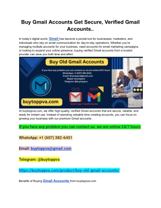 Buy Gmail Accounts Get Secure, Verified Gmail Accounts..